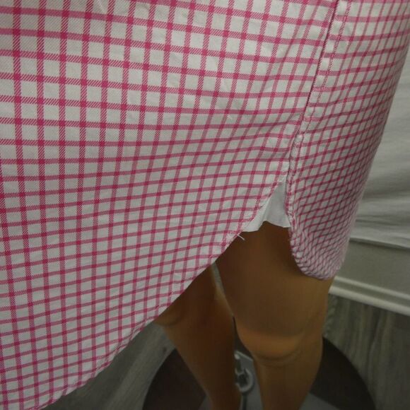 Peter Millar Pink White Grid Check Short Sleeve Button Down Dress Shirt Medium - Picture 5 of 10